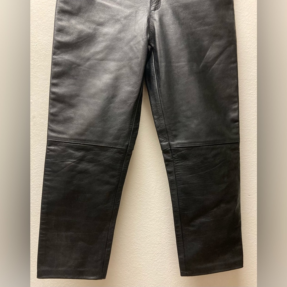 Leather Motorcycle Jeans Biker 34x32 Men Black Straight Leg Real Leather - Picture 4 of 7